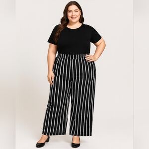 M7) SHEIN Plus Size 4XL Black & White Vertical Striped Wide Leg Pants